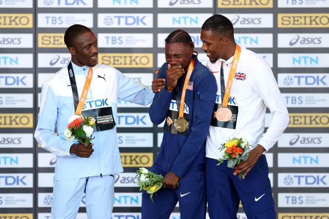 Watch: Noah Lyles burst into tears at the award ceremony after winning a gold medal in Budapest