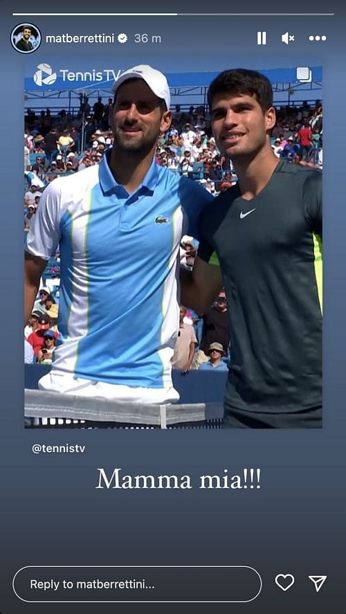 Matteo Berrettini's Instagram story