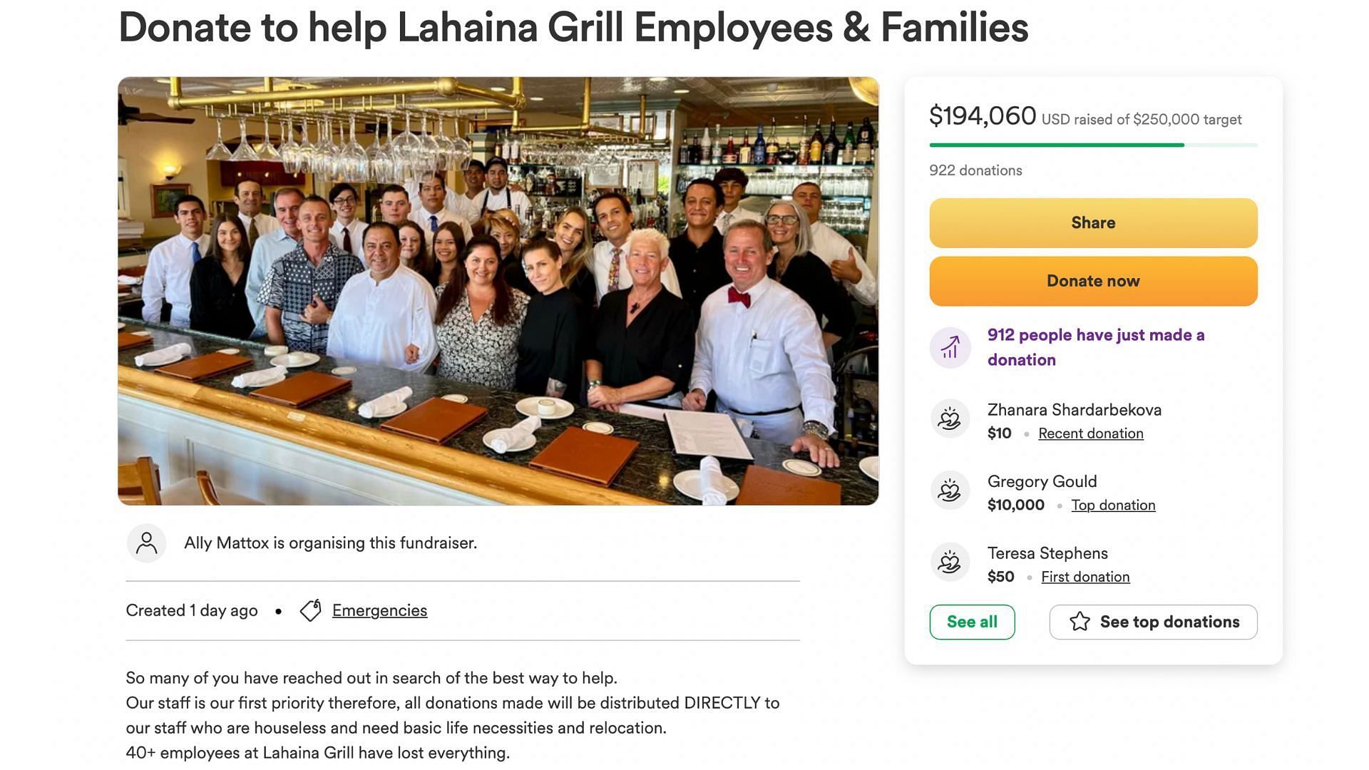 GoFundMe page of the restaurant (Image via gofundme.com)