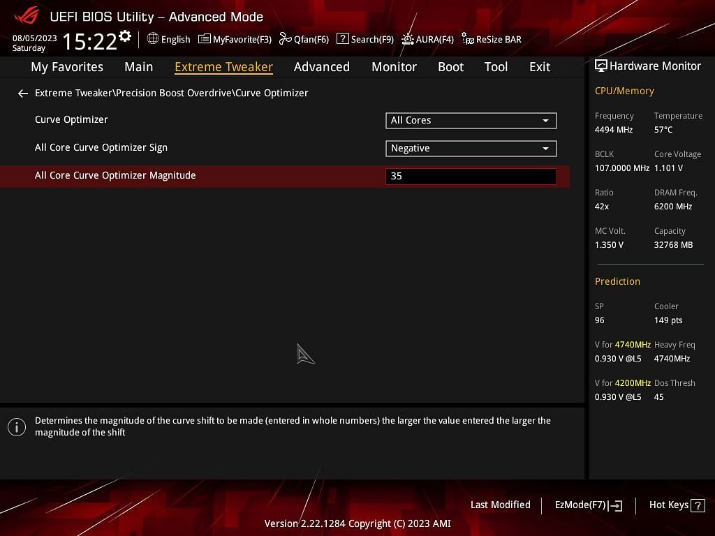 Modify the curve optimizer from the OC settings (Image via Sportskeeda)