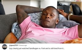"Watched Sandhagen vs. Font and is still tired" - Israel Adesanya hilariously falls asleep while watching Paul vs. Diaz live, fans react