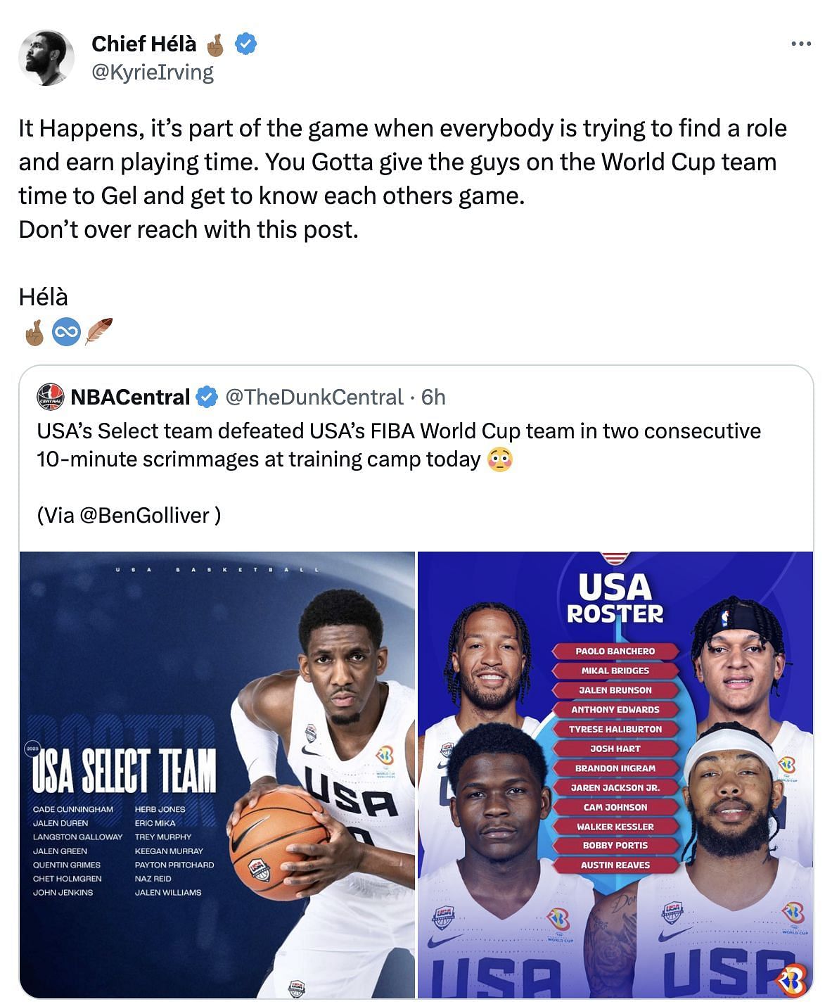 Irving goes off on a viral tweet about Team USA FIBA World Cup roster