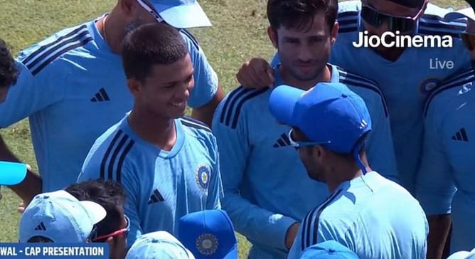 [Watch] Debutant Yashasvi Jaiswal receives maiden cap from vice-captain Suryakumar Yadav ahead of IND vs WI 3rd T20I