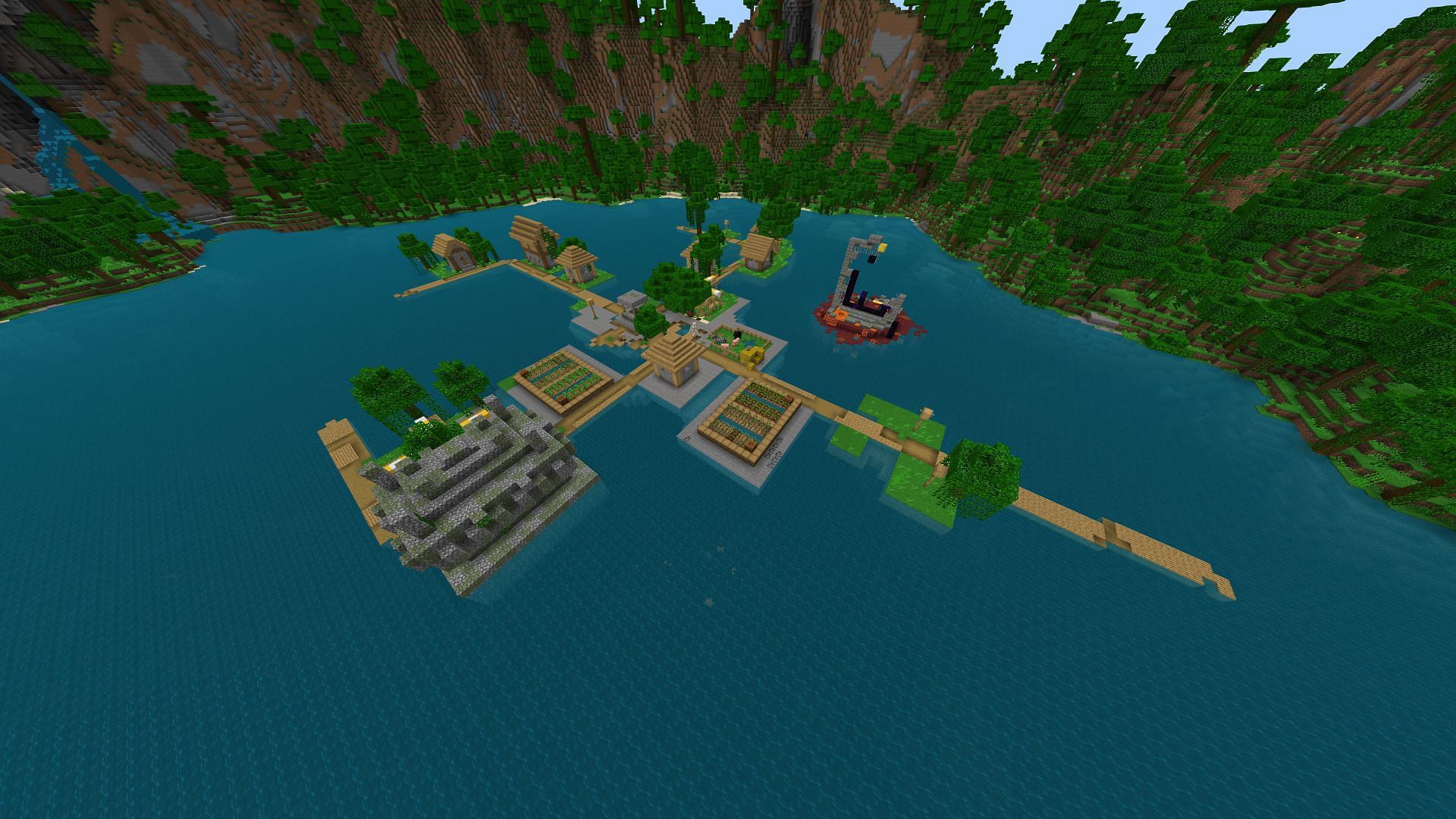 This village is in an odd spot, but might be a nice place to set up shop (Image via Mojang)