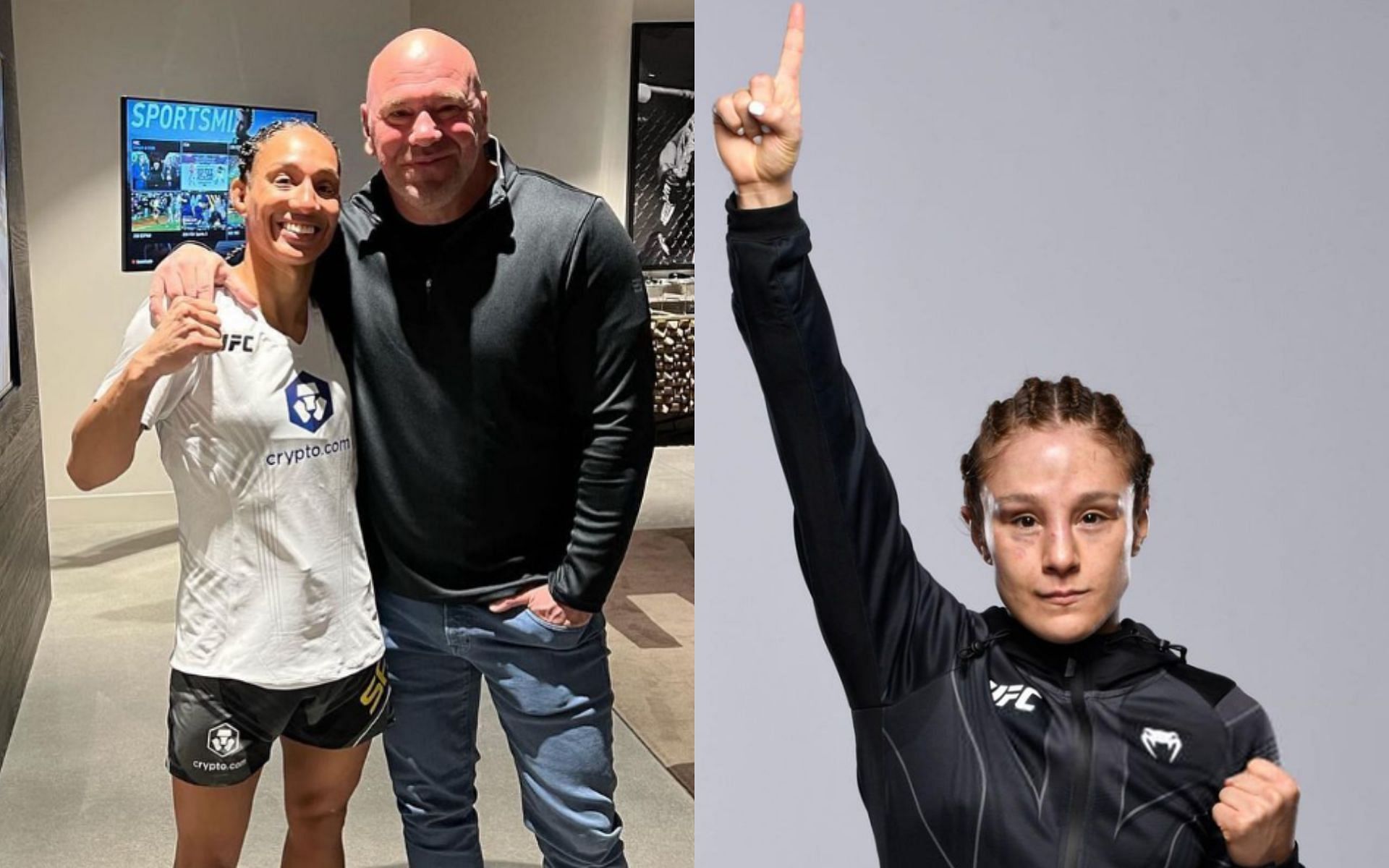 Taila Santos and Dana White (left) and Alexa Grasso (right) [via fighter