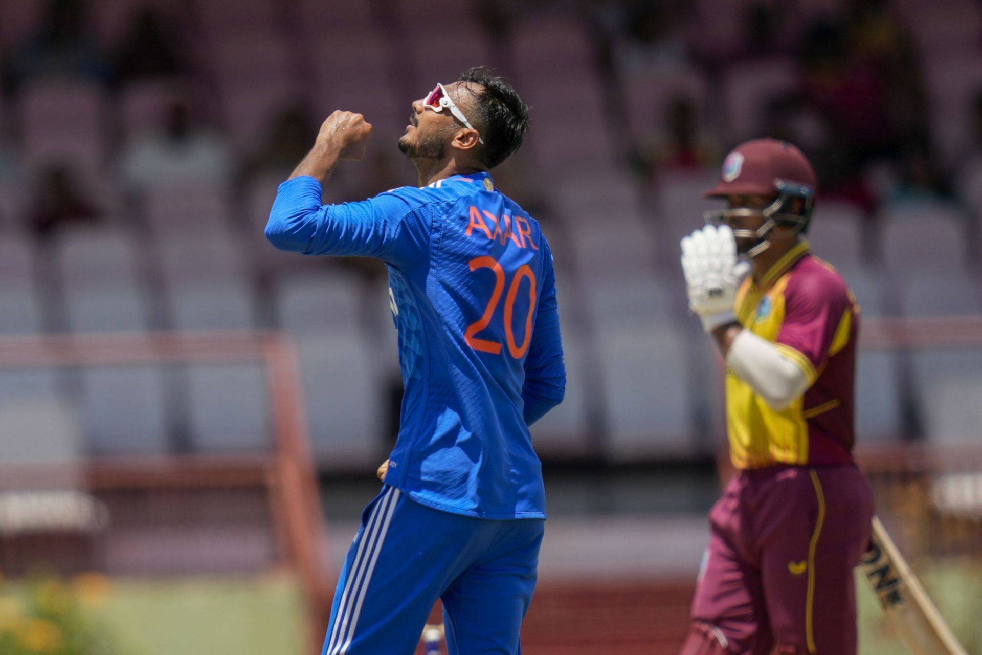 Axar Patel celebrates a wicket during the T20I series in West Indies (Pic: AP Photo/Ramon Espinosa)