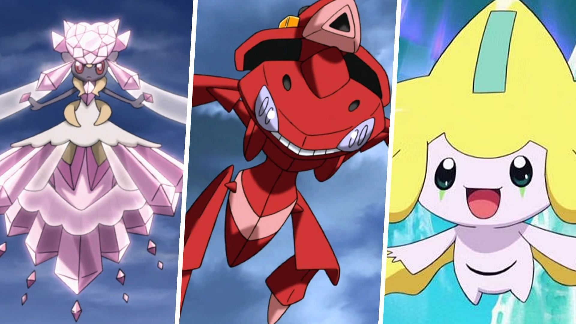 Diancie, Genesect, and Jirachi as seen in the anime (Image via TPC)