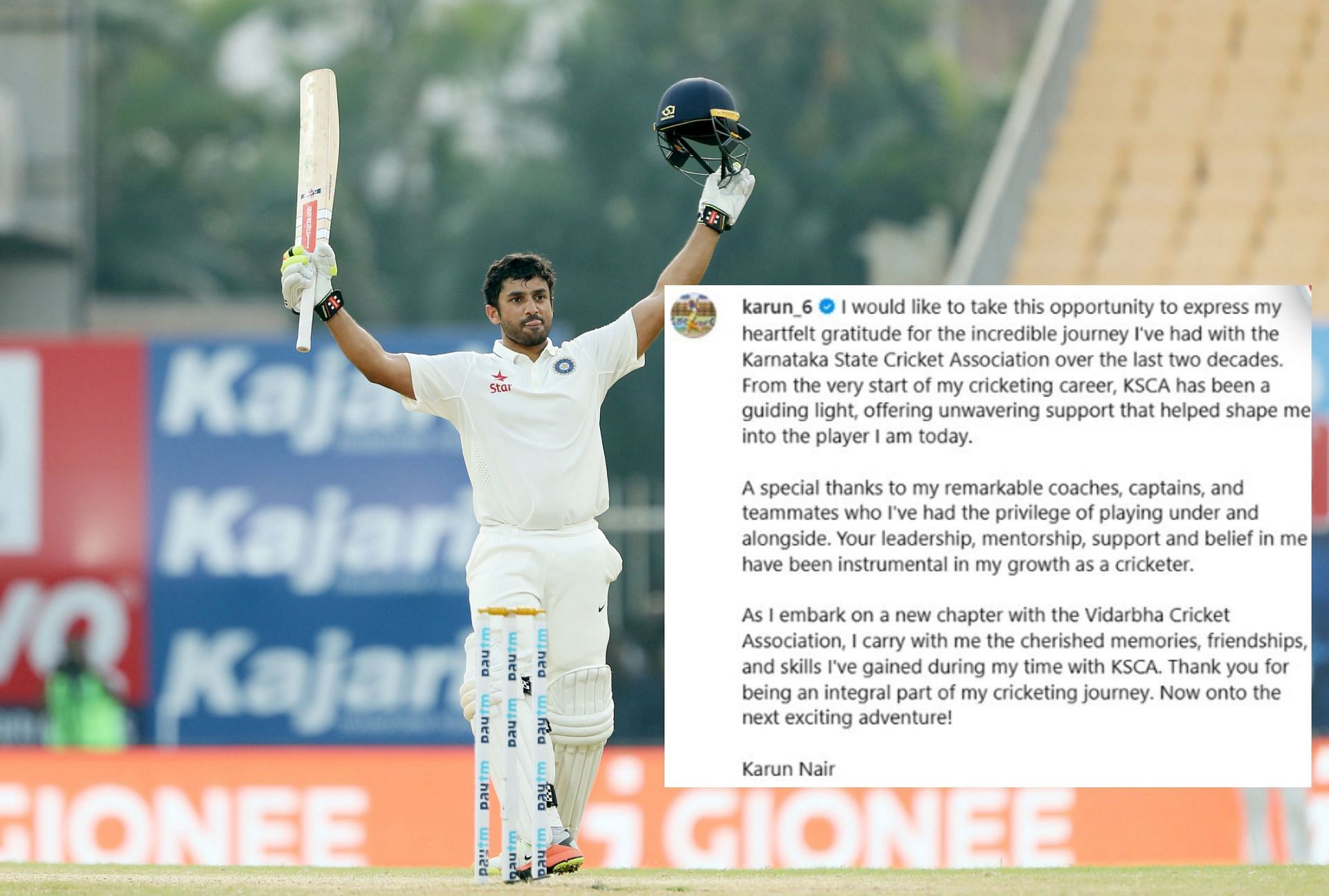 Karun Nair after becoming the second Indian to hit Triple century in Test cricket. 