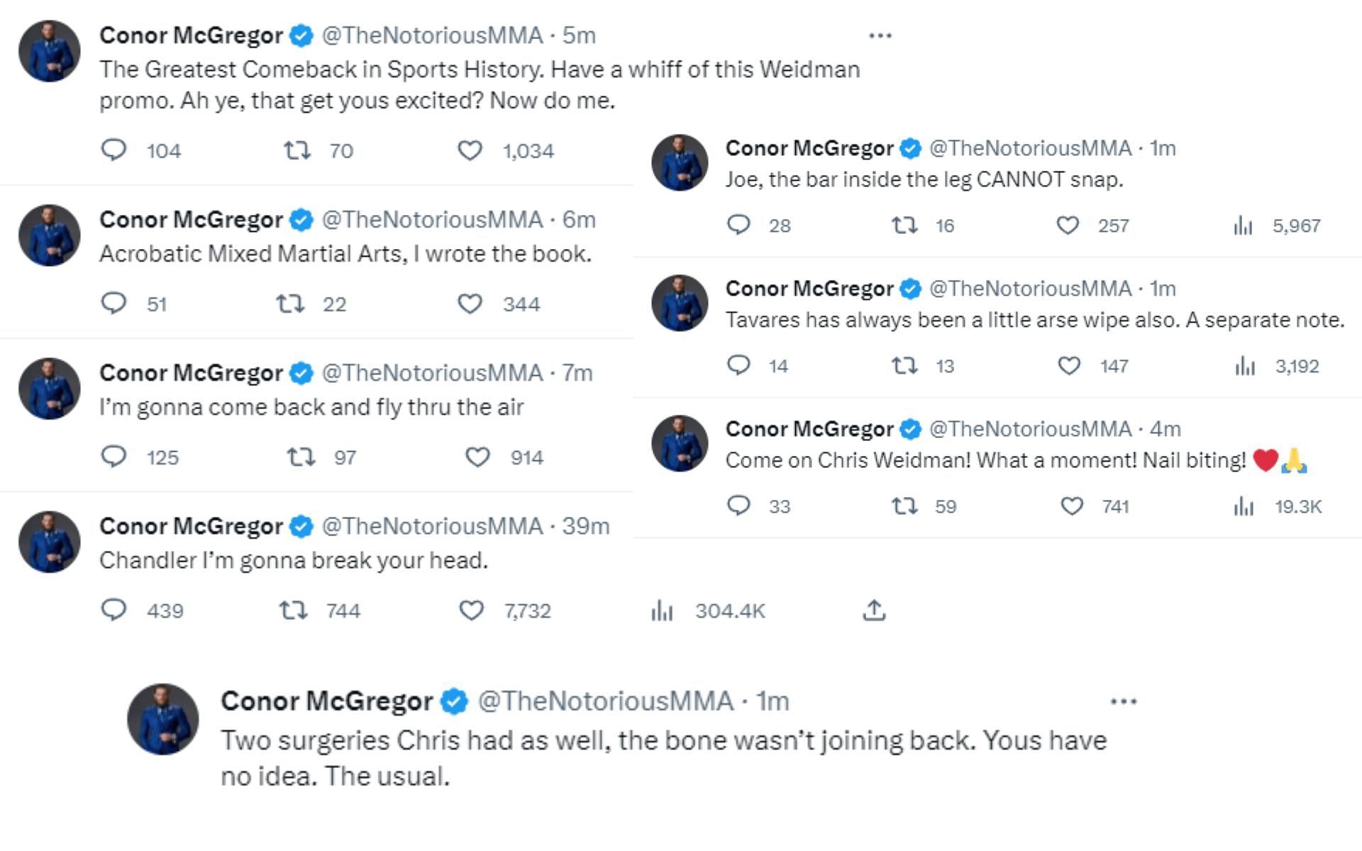 Conor McGregor went on a Twitter spree during UFC 292