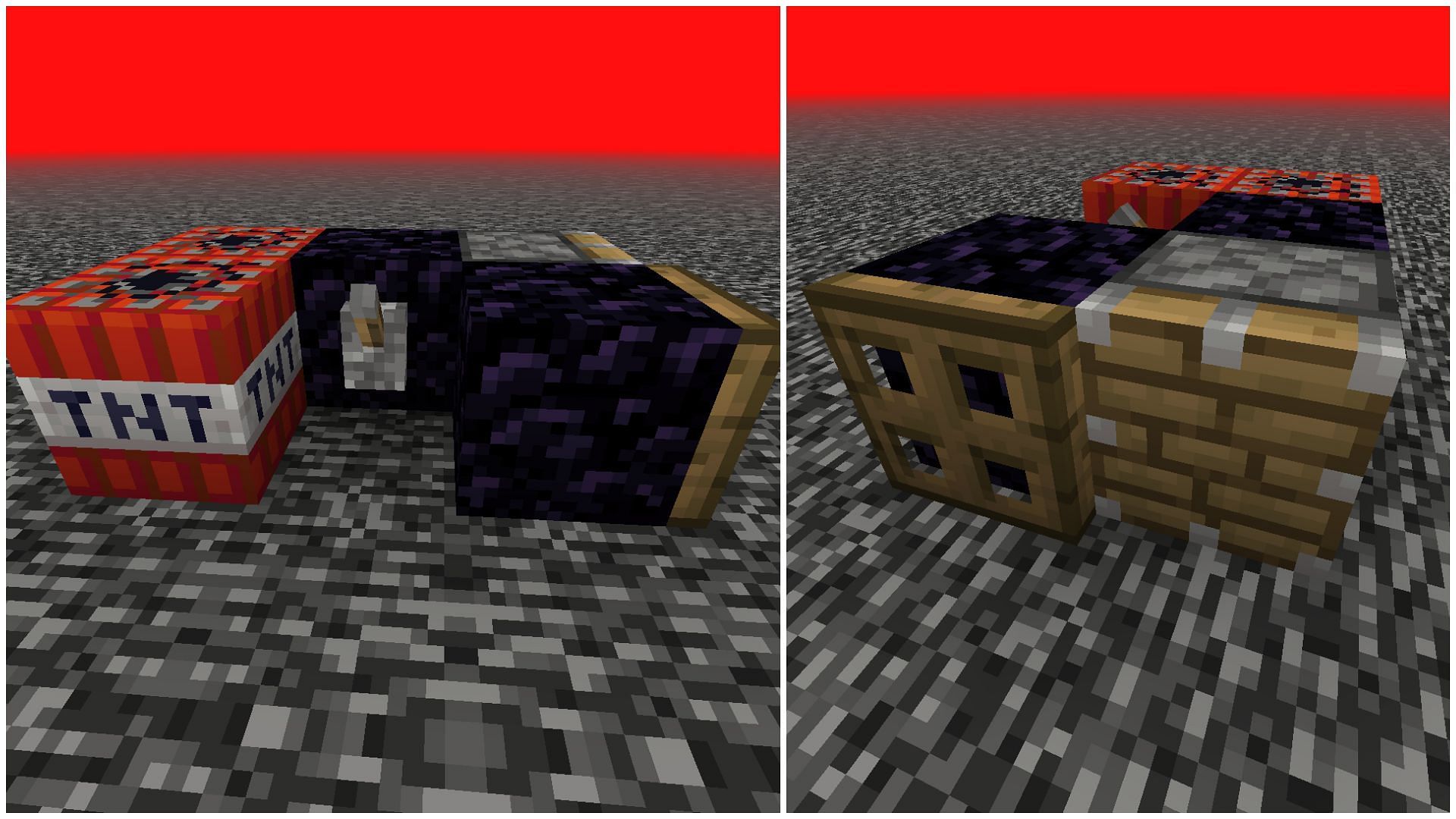 The entire contraption needed to remove the bedrock block in Minecraft (Image via Mojang)
