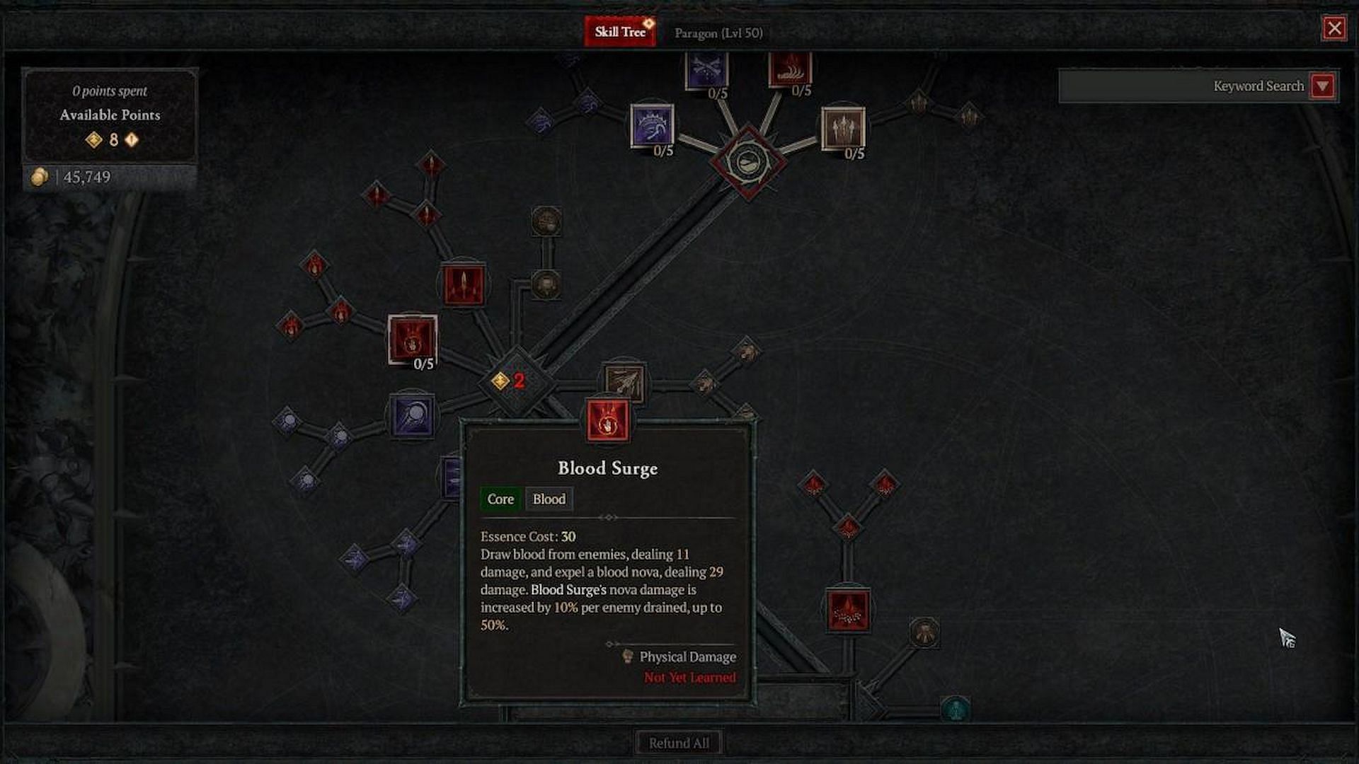 Blood Surge skill is the foundation of this build (Image via Diablo 4)