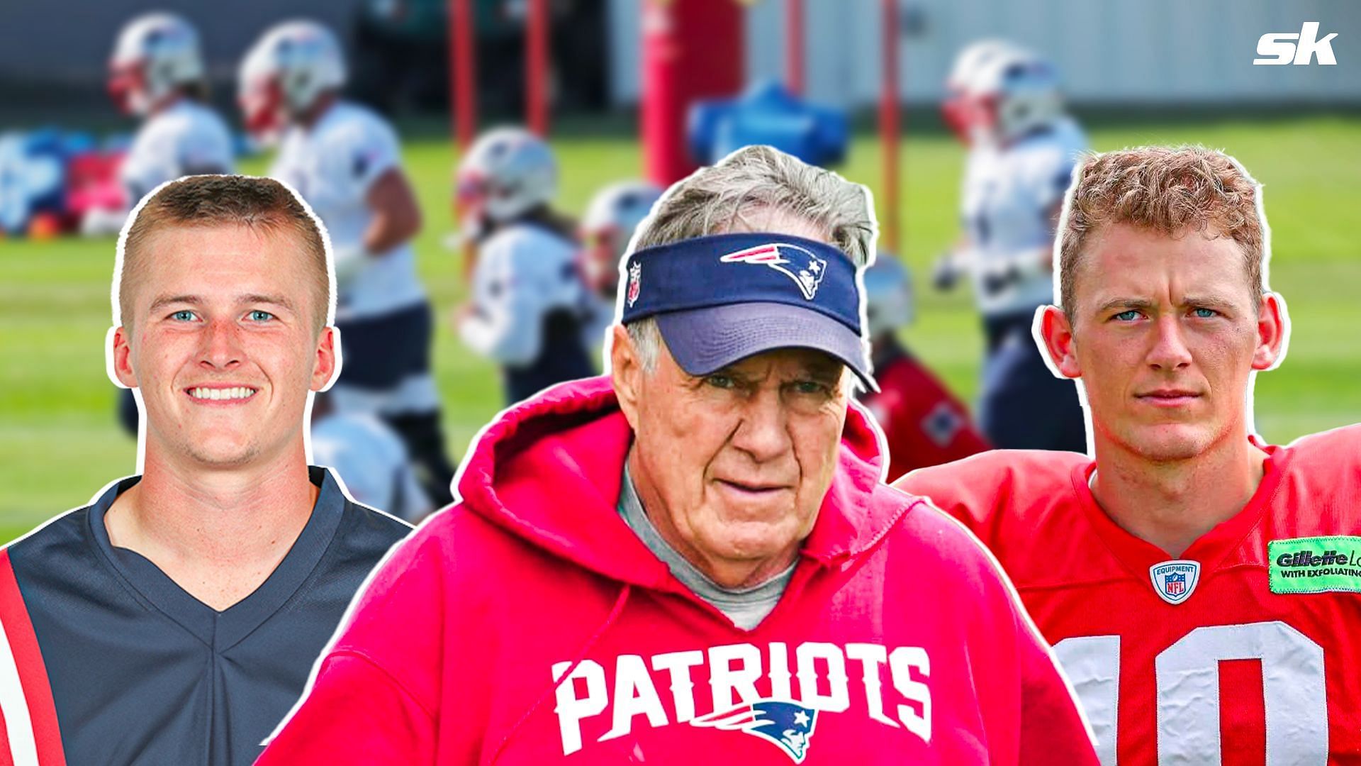 Bailey Zappe, Bill Belichick, Mac Jones 