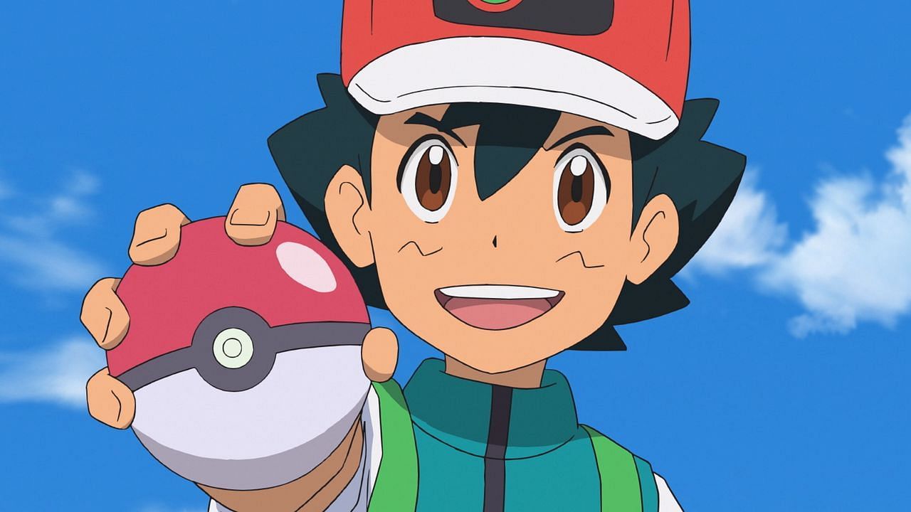 Ash with a Poke Ball as seen in the anime (Image via The Pokemon Company)