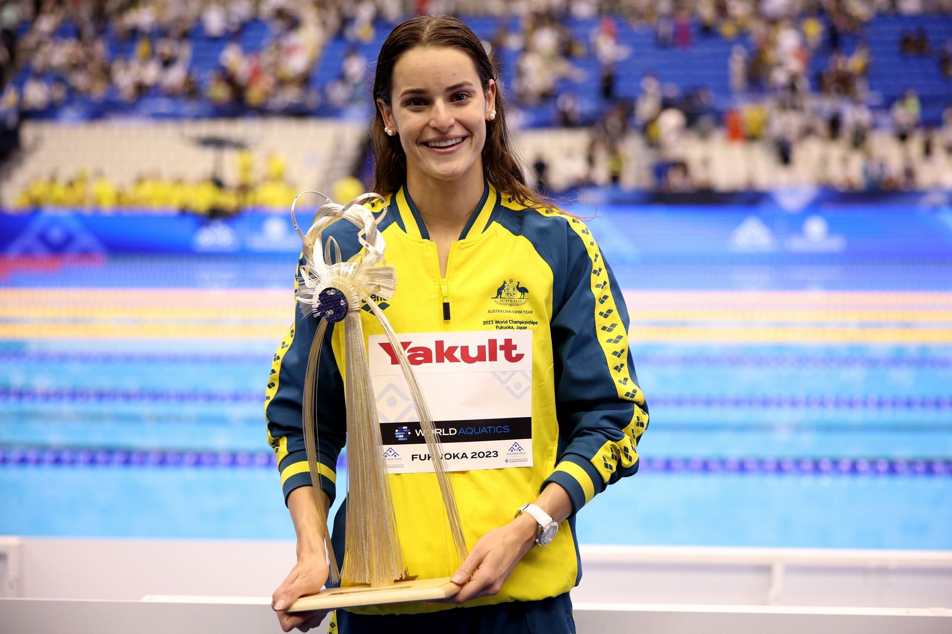 Best Female Swimmer Kaylee McKeown of Team Australia poses on day eight of the Fukuoka 2023 World Aquatics Championships