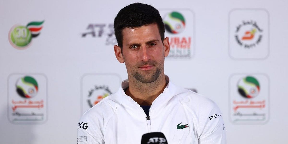 Novak Djokovic pictured at a press conference.