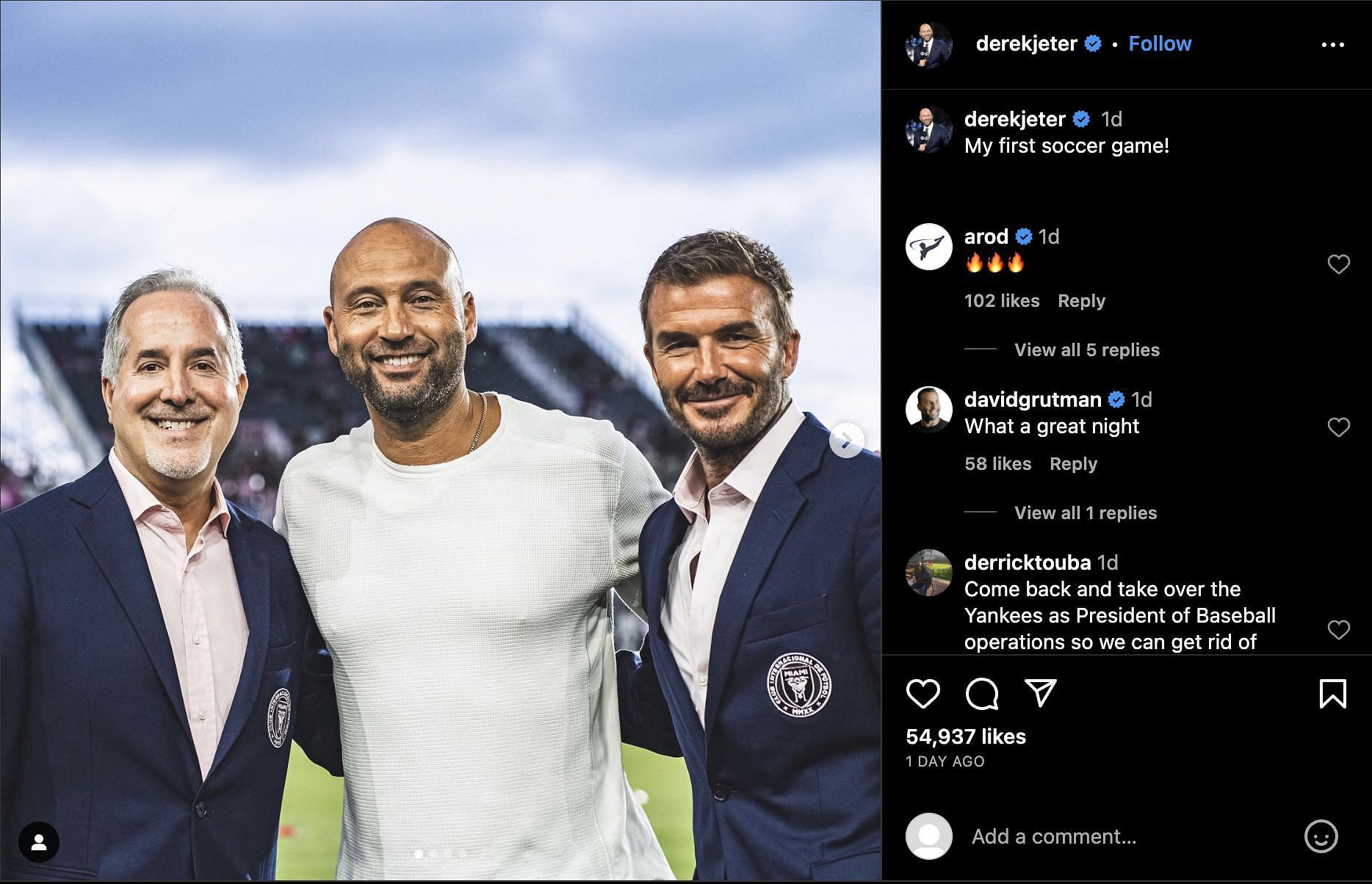 Fans were in awe of Jeter being at his first soccer game