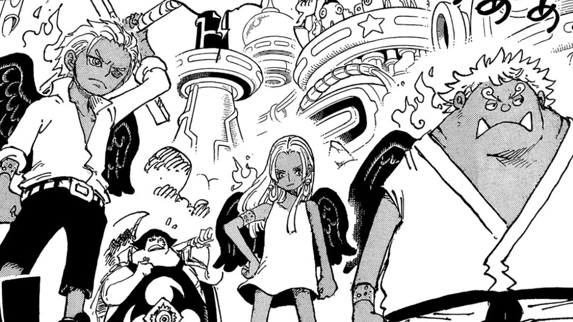 Three of the four Seraphim (left, center front, right) as seen in the series&#039; manga (Image via Shueisha)