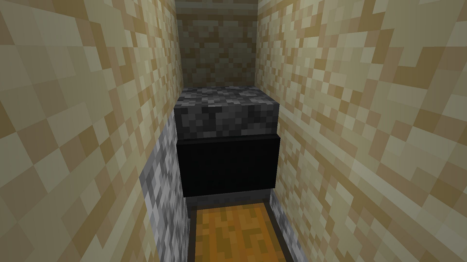 A solid block pushed into the hopper minecart before a rail and 24 ordinary minecarts are placed on top (Image via Mojang)