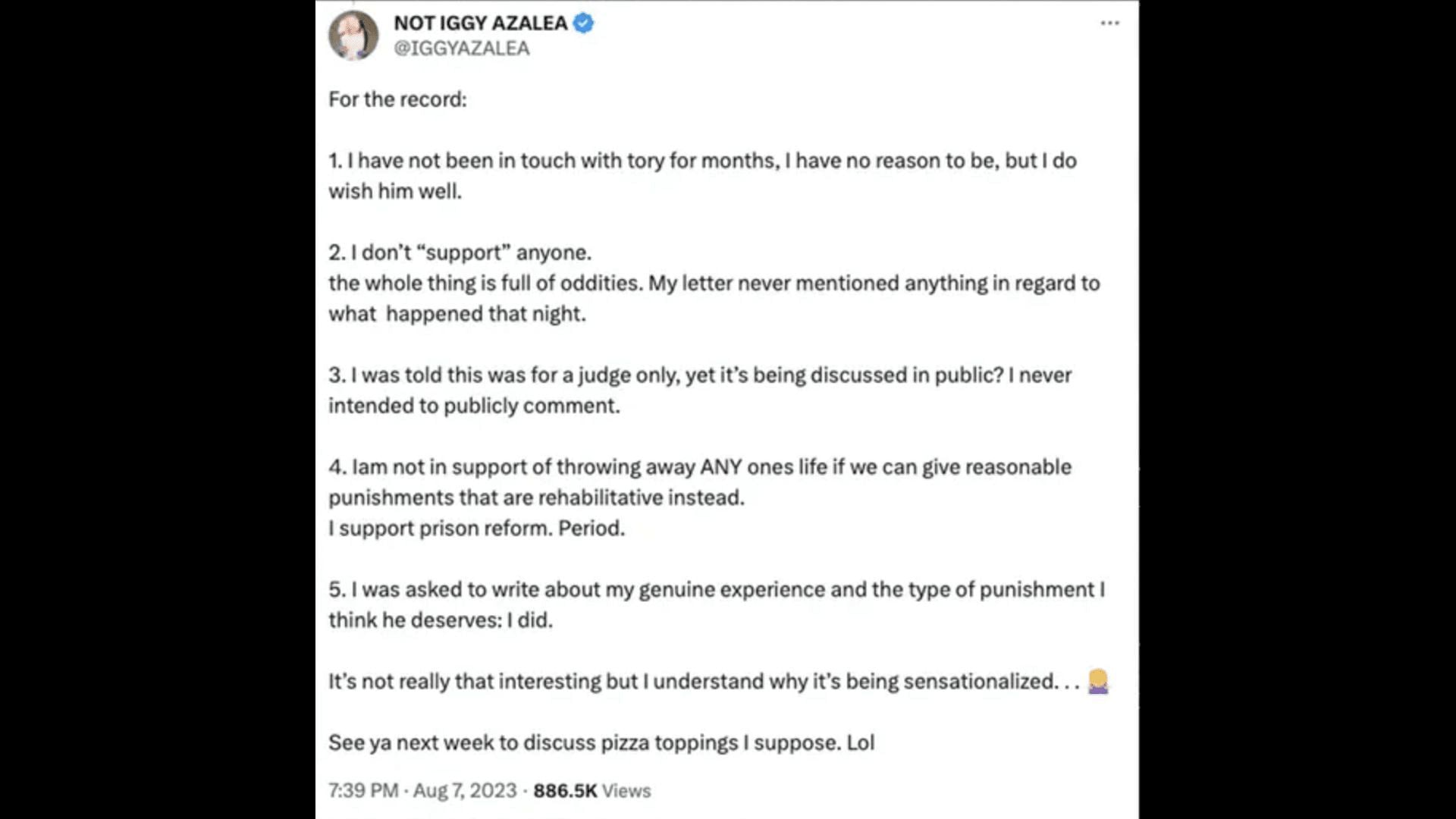 Iggy Azalea replied to the hate she has been receiving for the letter. (Image via Twitter/@IGGYAZALEA)