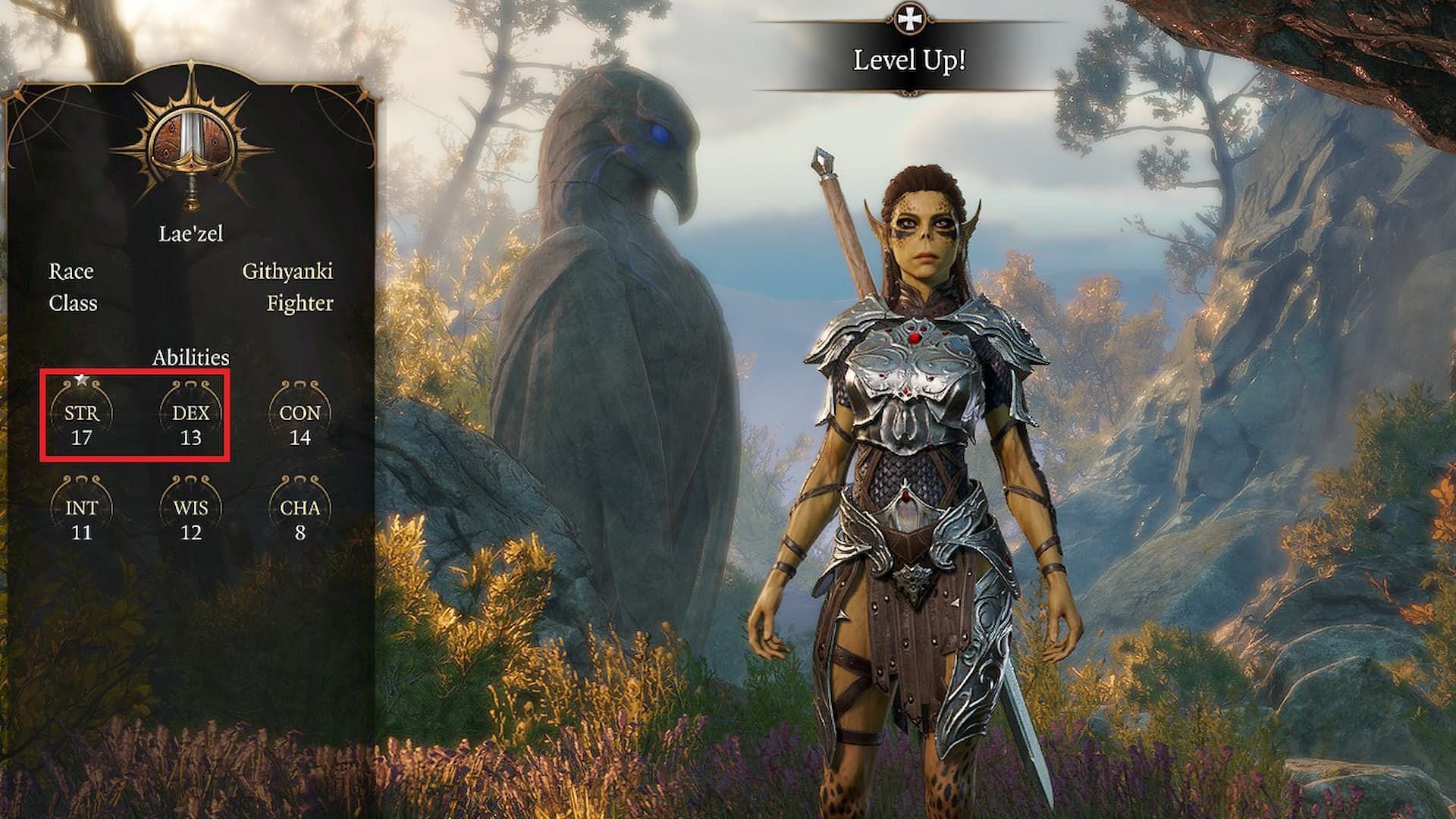 Lae&#039;zel&#039;s stats, class, and race in Baldur&#039;s Gate 3 (Image via Larian Studios)