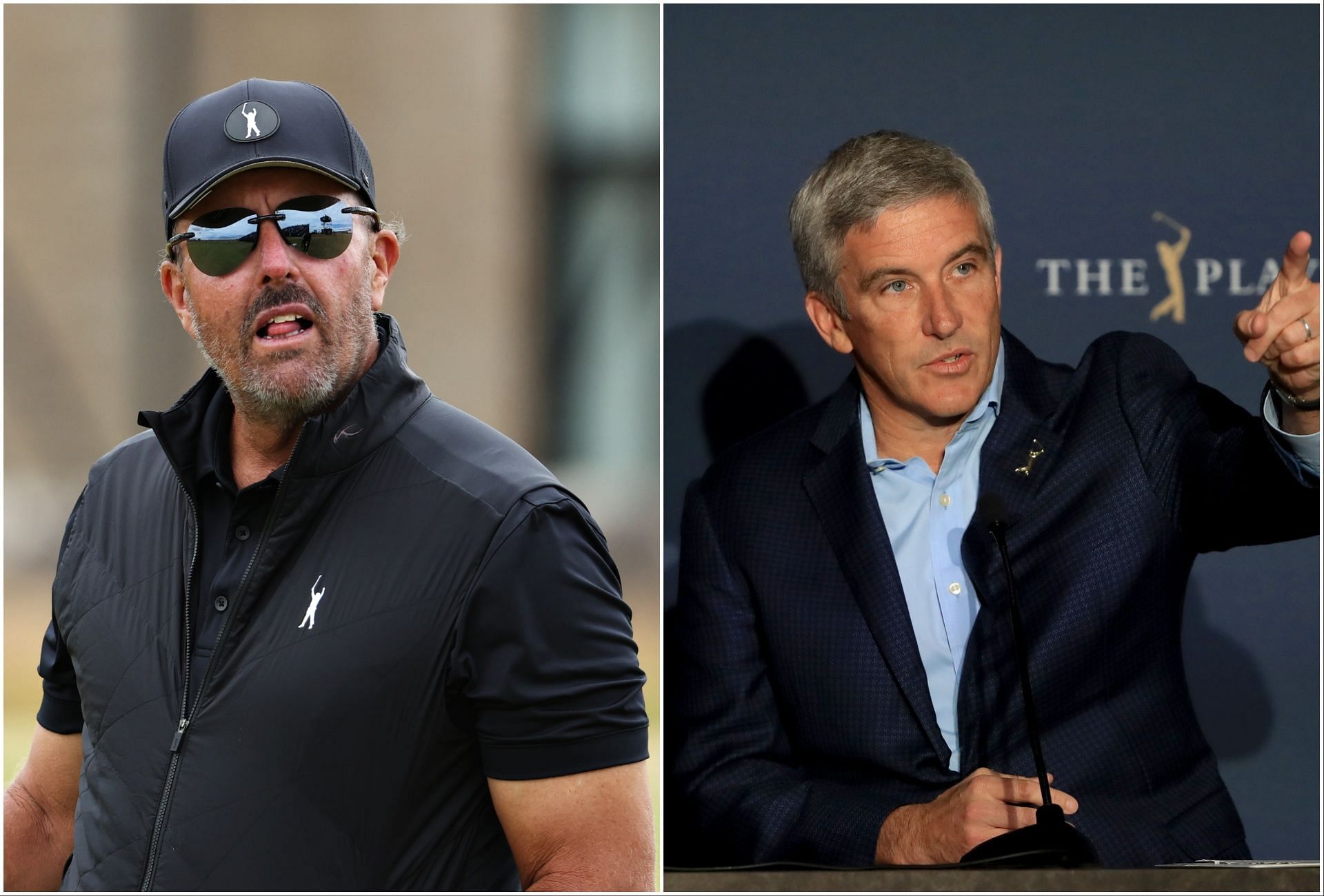 Phil Mickelson and Jay Monahan (via Getty Images)