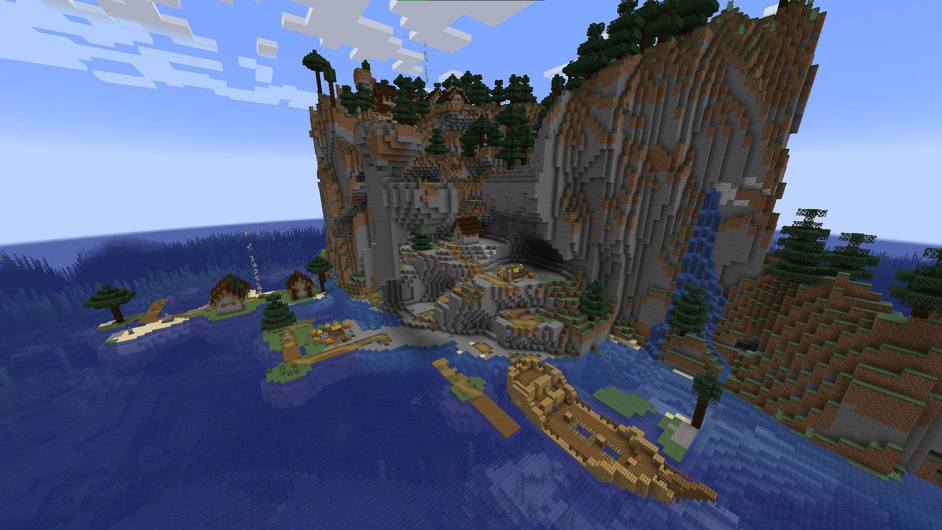Island with a shipwreck full of riches (Image via Minecraft)