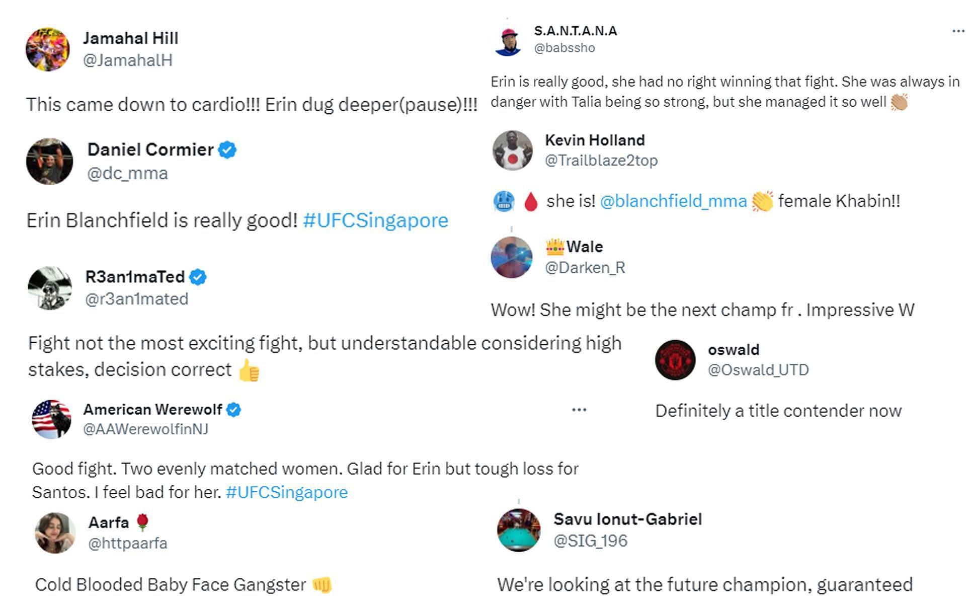 Fans and fighters reacted to Erin Blanchfield&#039;s win at UFC Singapore