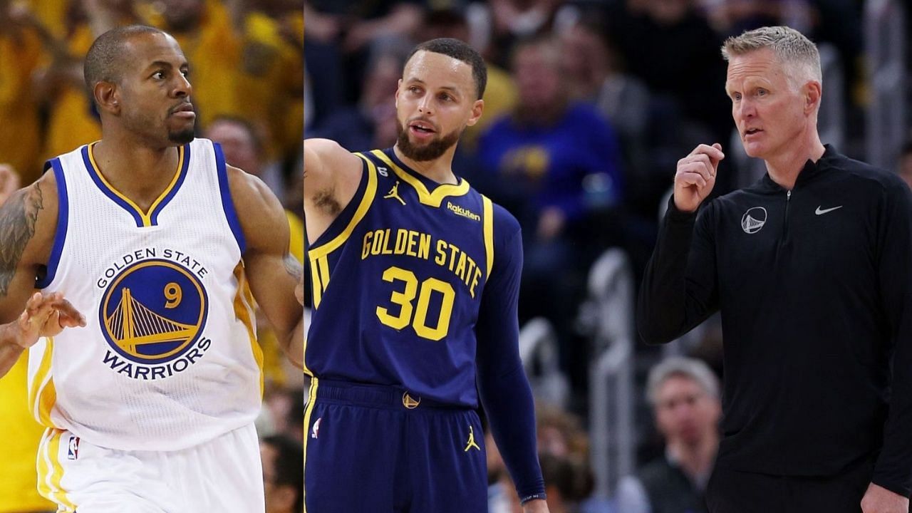 Andre Iguodala, Steph Curry and Steve Kerr