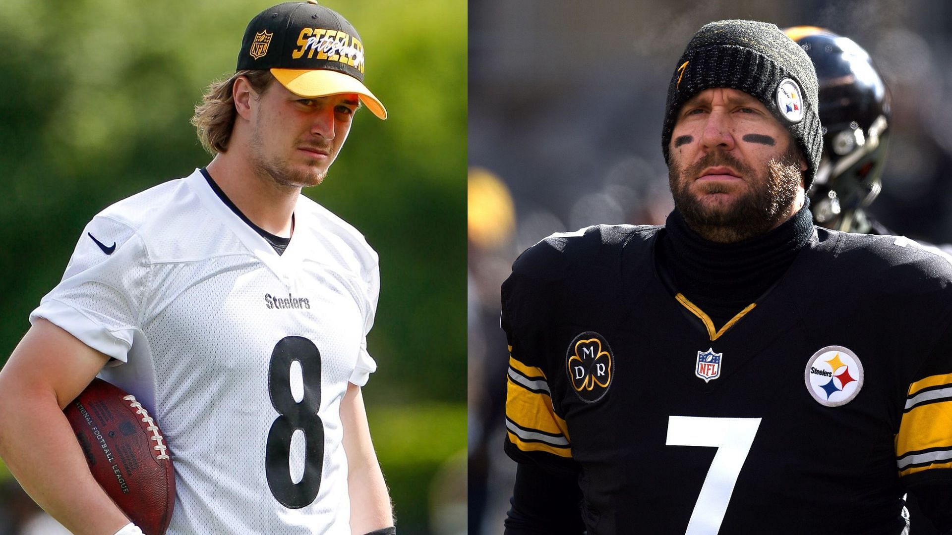 Has Kenny Pickett (L) this preseason shown he can succeed Ben Roethlisberger (R) as Steelers QB?