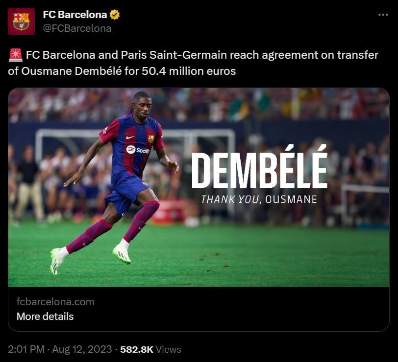 Barcelona Confirm Transfer Fee As Ousmane Dembele Officially Joins PSG Barcelona Confirm Transfer Fee As Ousmane Dembele Officially Joins PSG