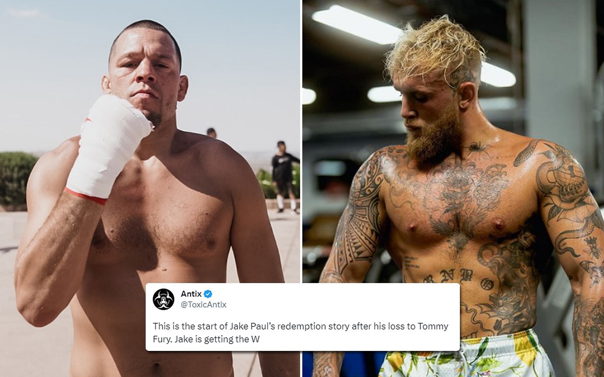 Nate Diaz [L] and Jake Paul [R] [Images via @natediaz209 and @jakepaul Instagram]