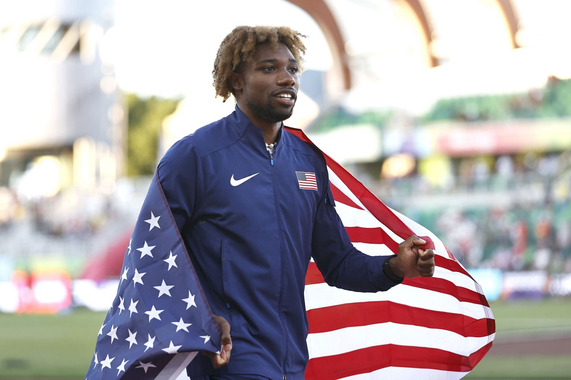 Noah Lyles during the closing ceremony of the 2022 World Athletics Championships in Eugene, Oregon