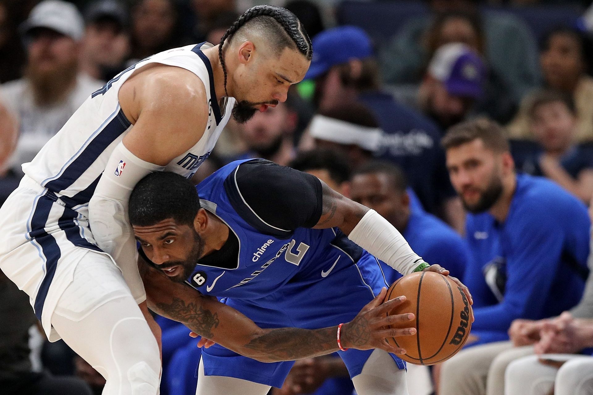 Dillon Brooks stands around awkwardly when Kyrie Irving refuses to take his  jersey