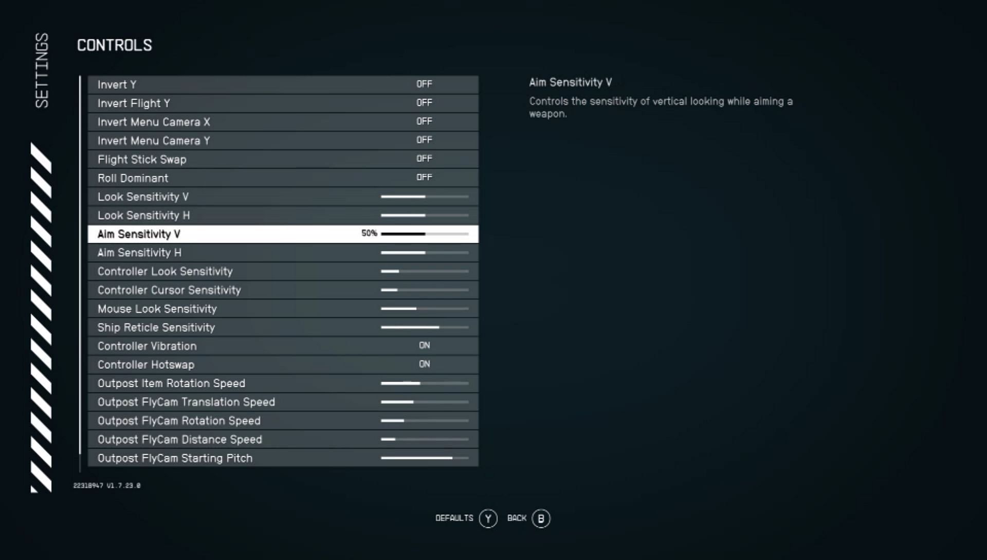 Control settings for Starfield (Image via Bethesda)