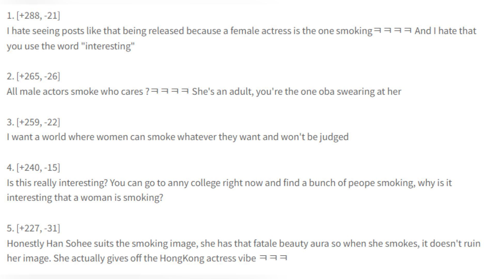 English translation of Korean netizens&rsquo; comments on Han So-hee&rsquo;s alleged cigarette pictures (Image via pannchoa)