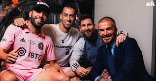 Lionel Messi, David Beckham, Jordi Alba and Sergio Busquets pose alongside Leagues Cup trophy, images go viral