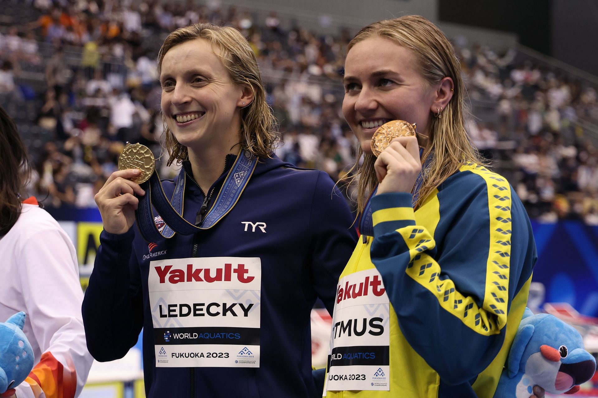 Katie Ledecky and Ariarne Titmus at Fukuoka 2023 World Aquatics Championships: Swimming - Day 7