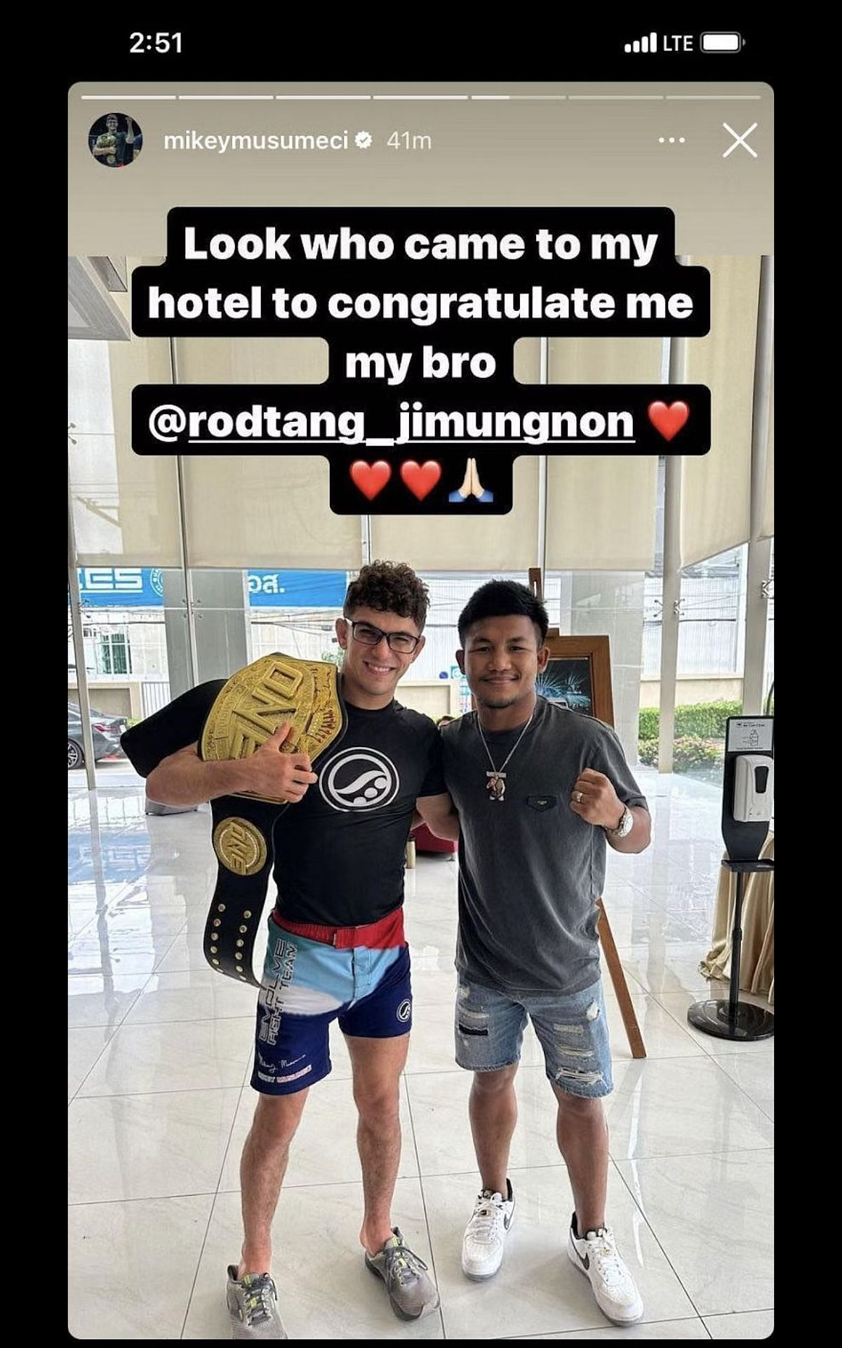 Mikey Musumeci&#039;s Instagram story featuring Rodtang