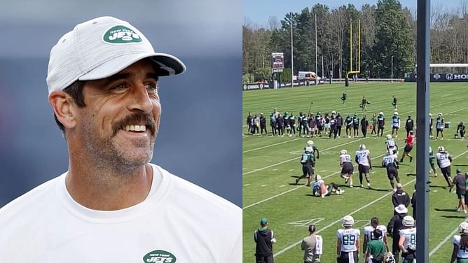 WATCH: Aaron Rodgers shows off athleticism in viral TD throw at Jets practice