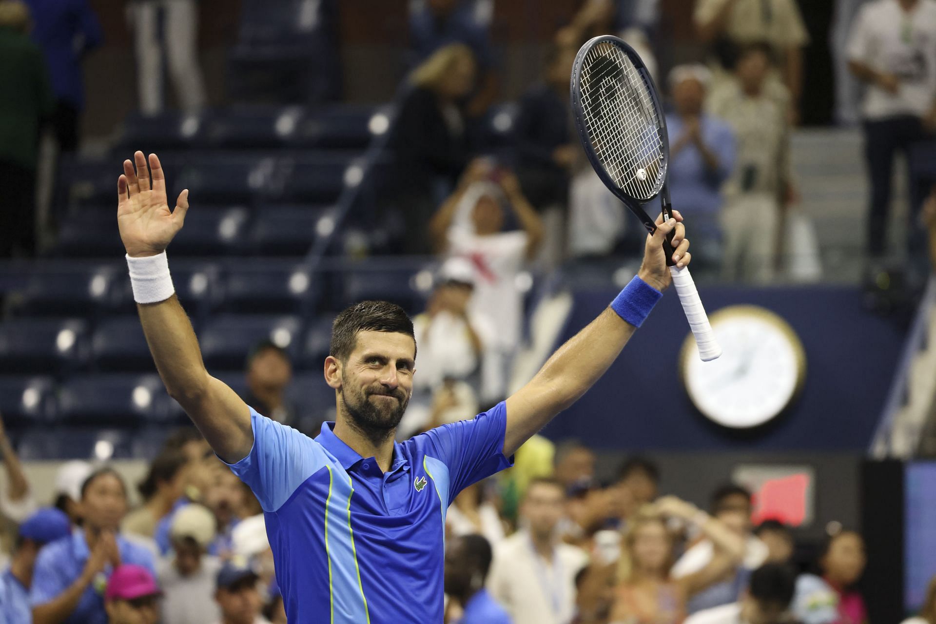 Novak Djokovic celebrates his win over Alexandre Muller