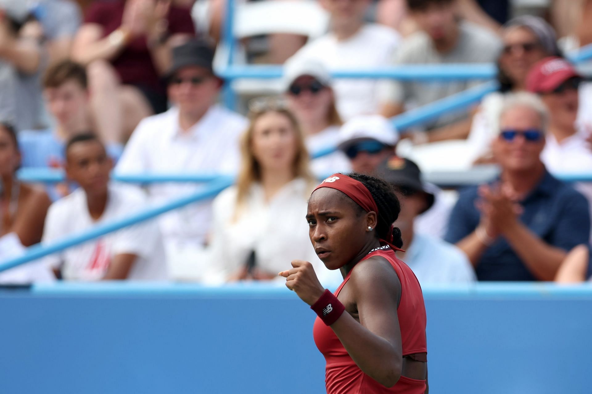 Coco Gauff celebrates a point: Citi Open