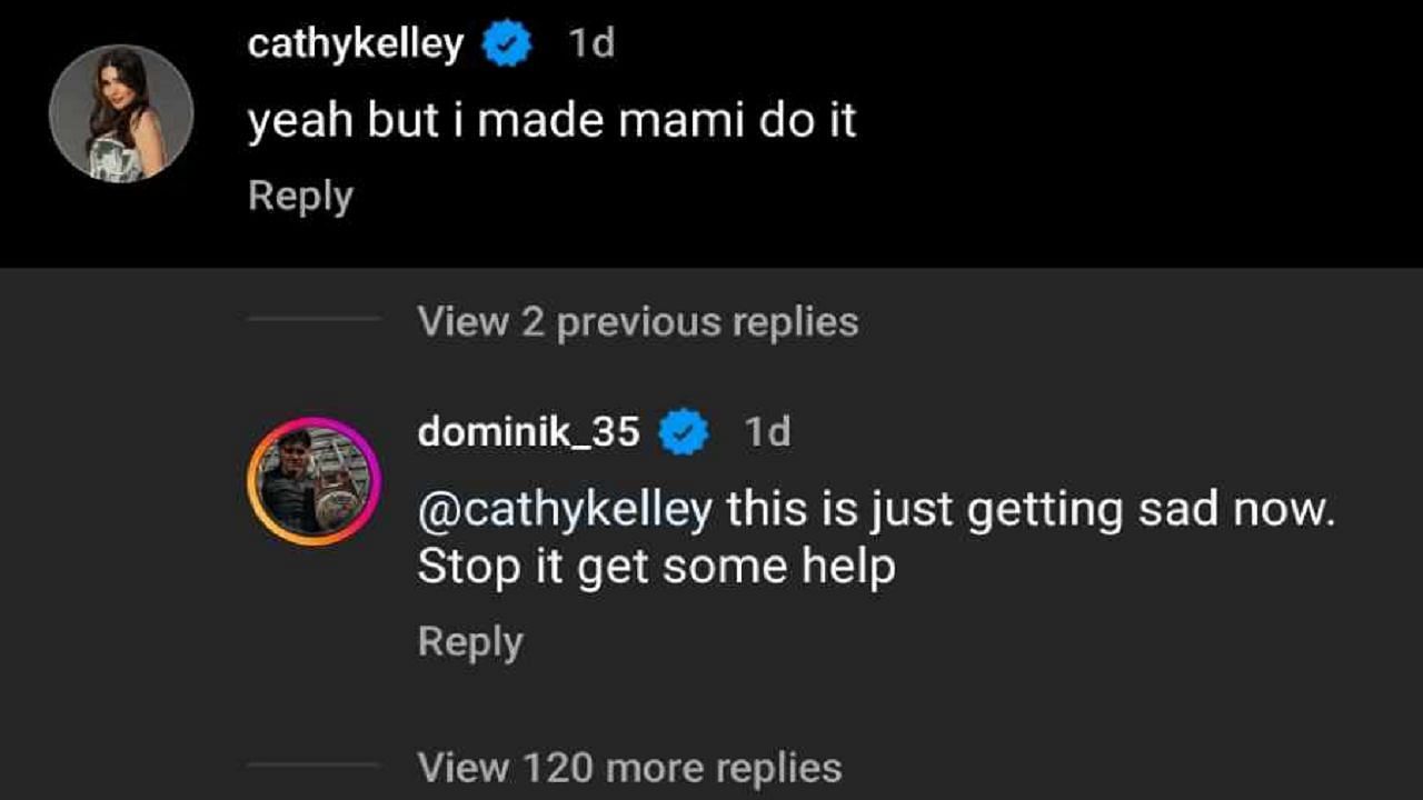 Dominik and Cathy Kelley&#039;s exchange on Instagram