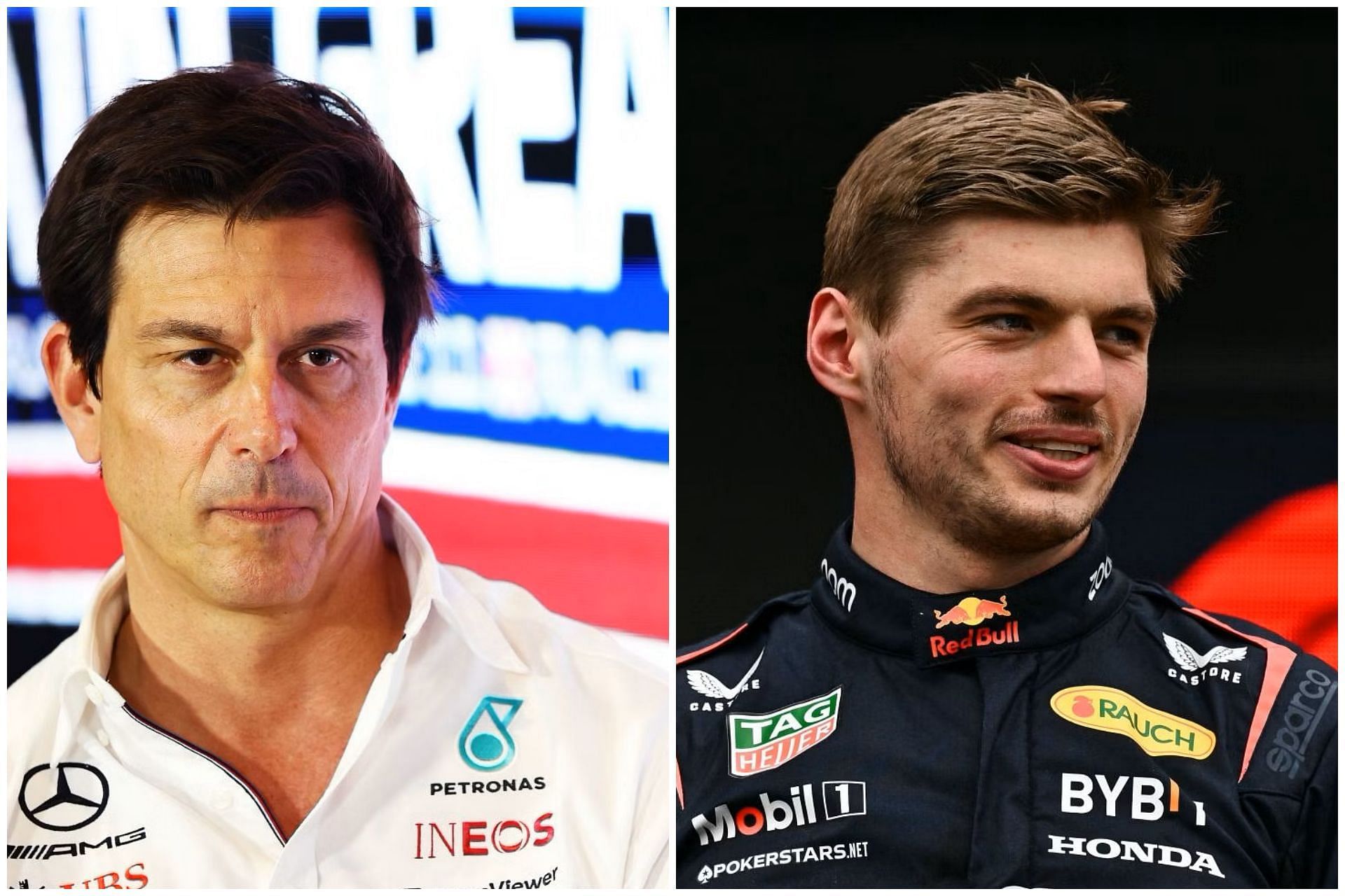 Toto Wolff (L) and Max Verstappen (R) (Collage via Sportskeeda)