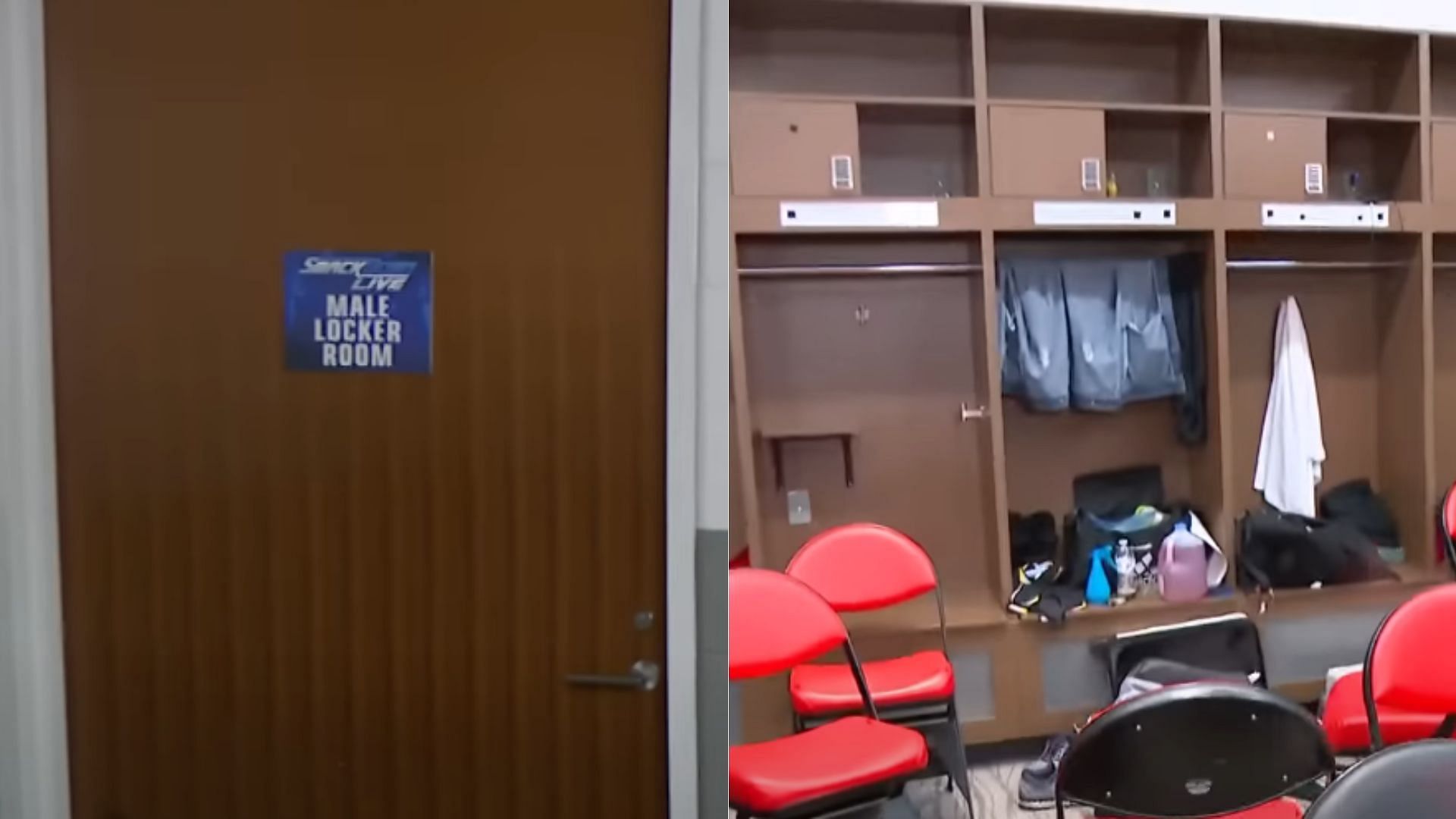 Male WWE stars change in the same locker room