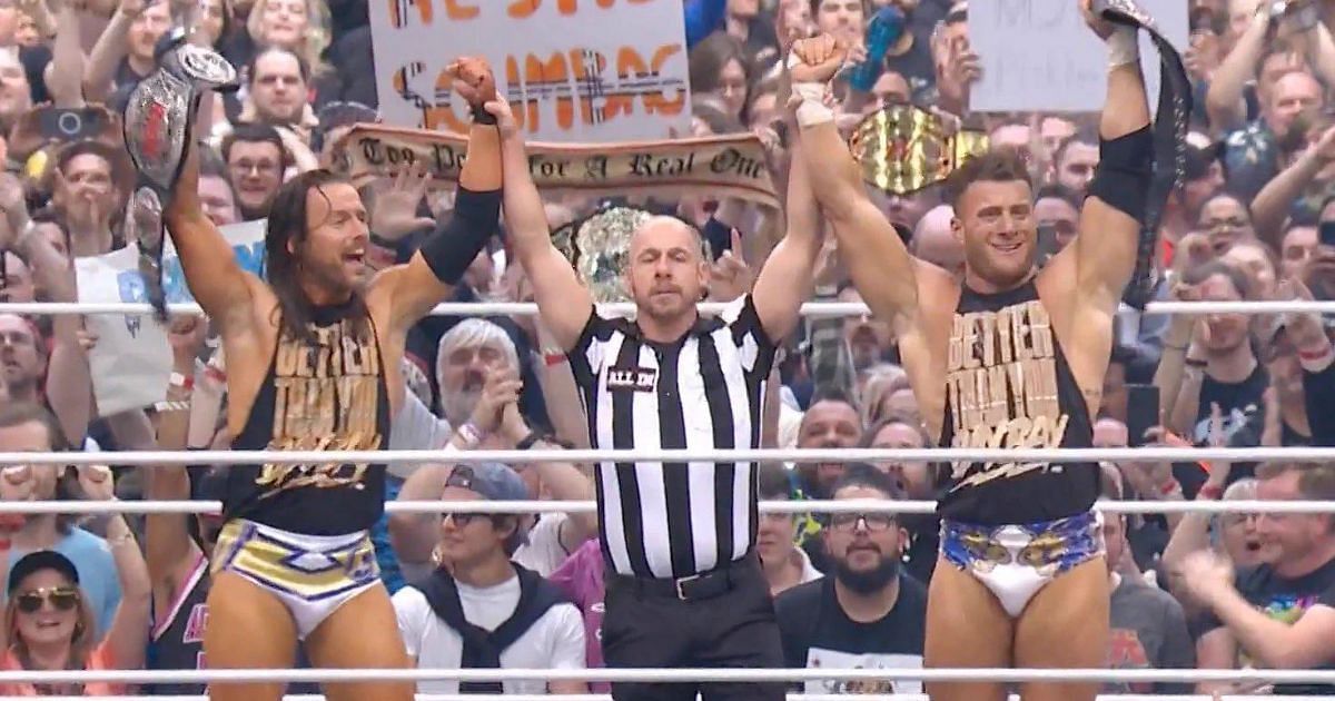 Adam Cole and MJF after their title triumph at All In.