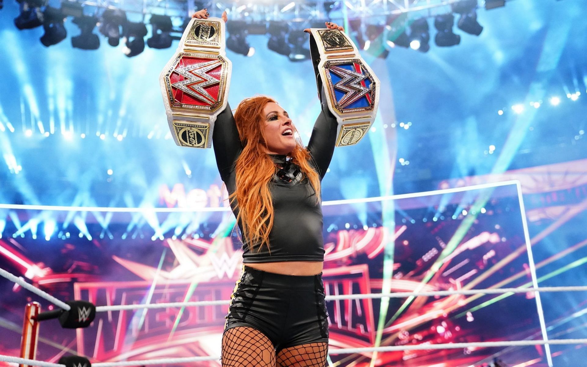 Becky Lynch after winning the Raw and SmackDown Women