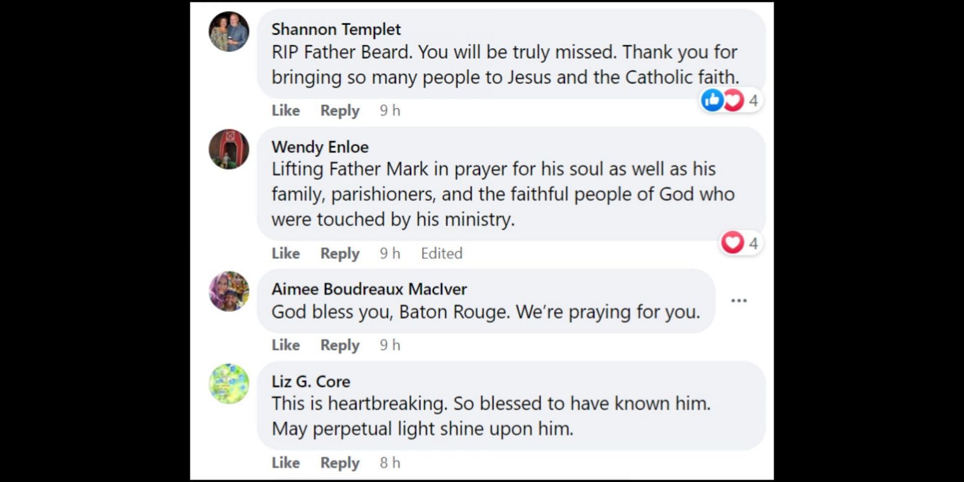 People mourn Father Mark&#039;s death and pray for his soul. (Image via Facebook/Catholic Diocese of Baton Rouge)