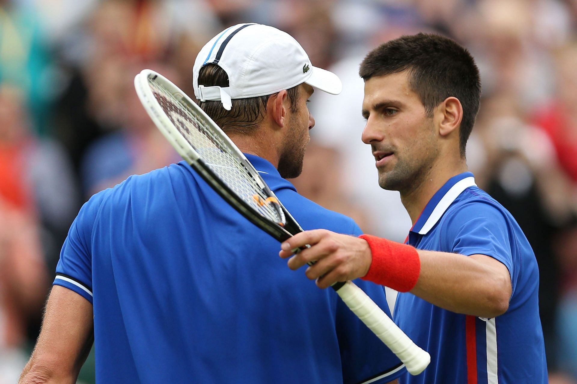 Andy Roddick and Novak Djokovic at the 2012 Olympics