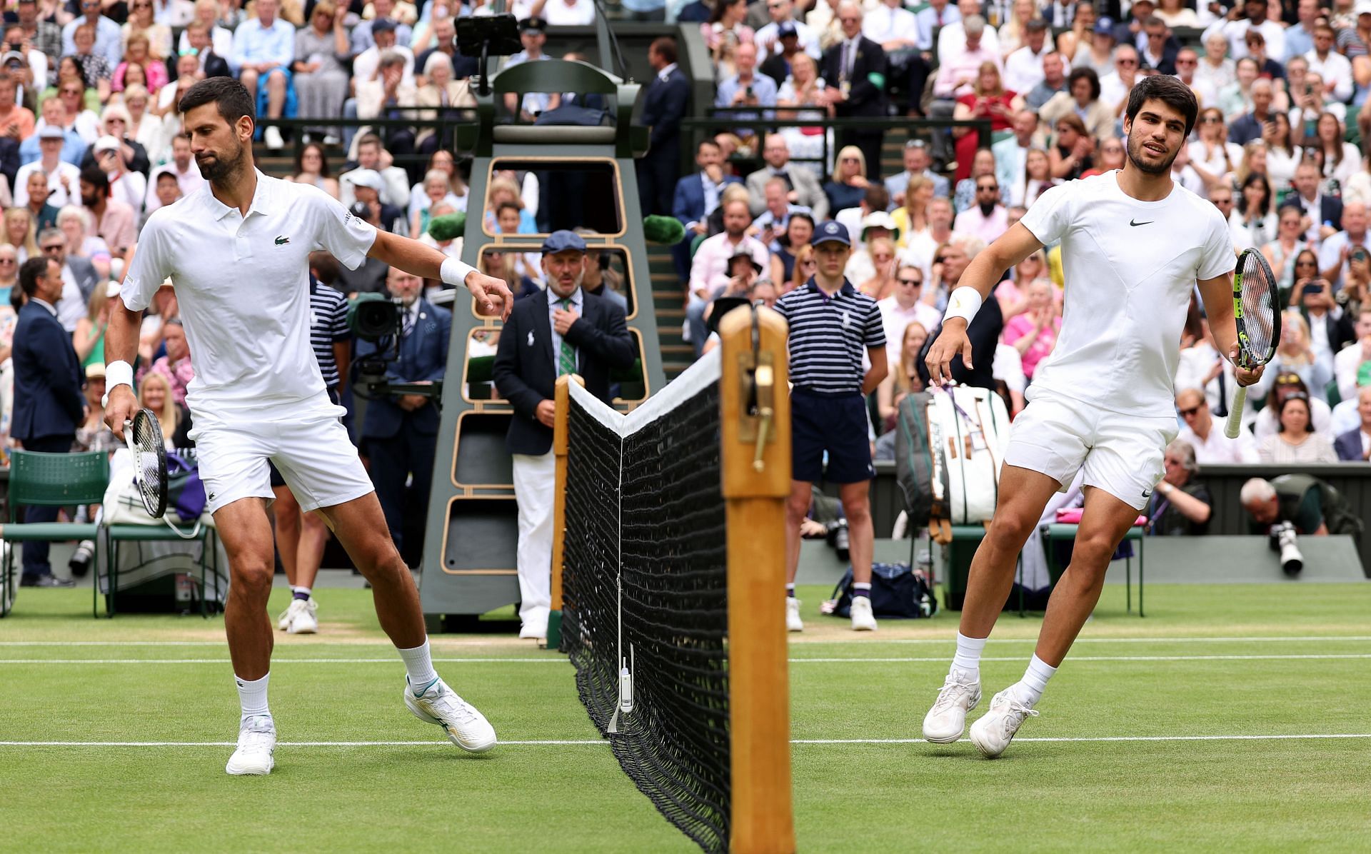 Novak Djokovic and Carlos Alcaraz during Wimbledon.