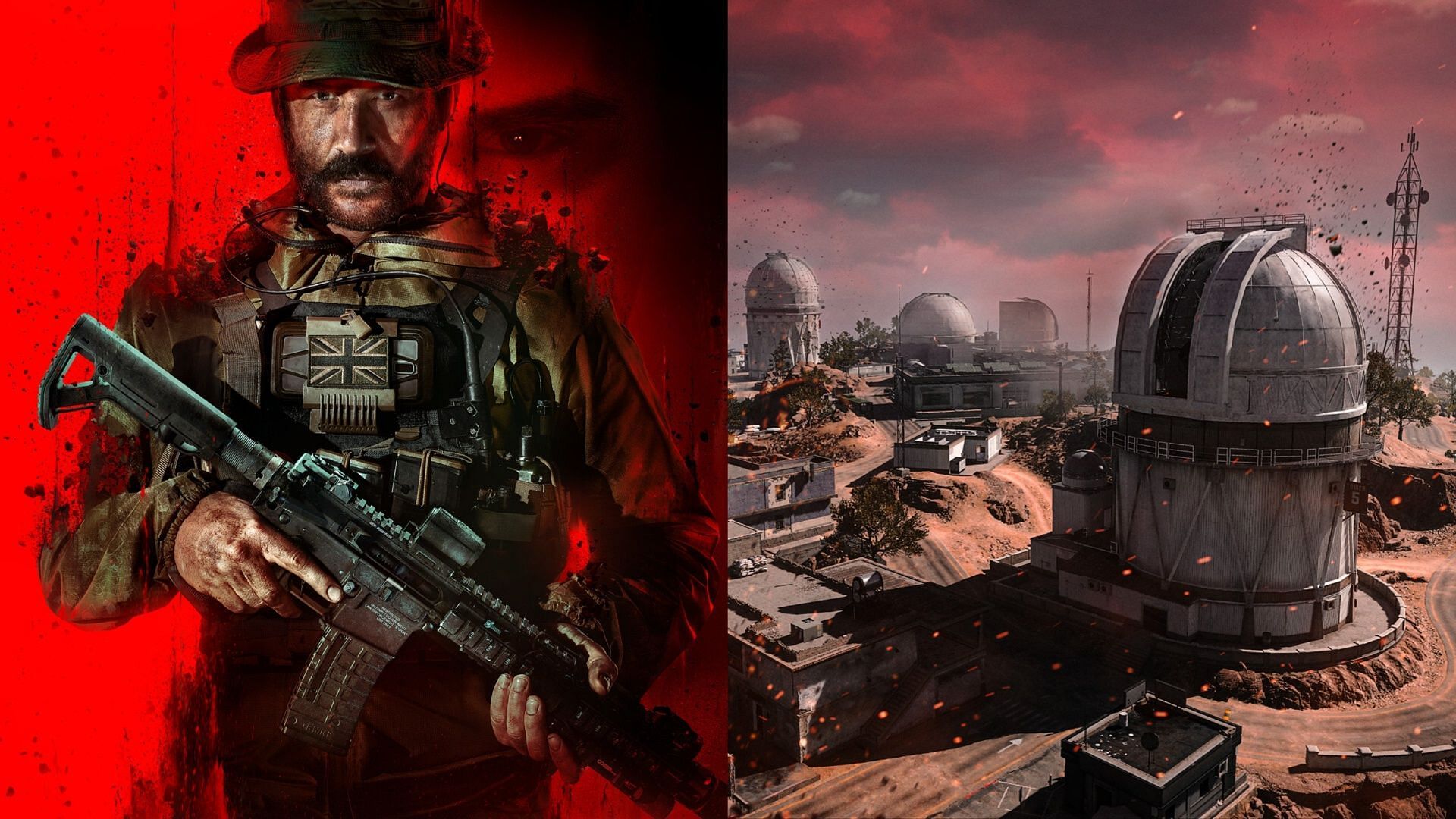 Captain Price from MW3 on the left and Shadow Siege Event in Al Mazrah on the right.